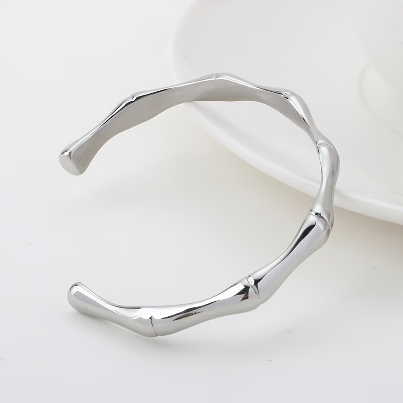 Full 316L Stainless Steel Hip Hop Bamboo Rayon Joint Open Bangle